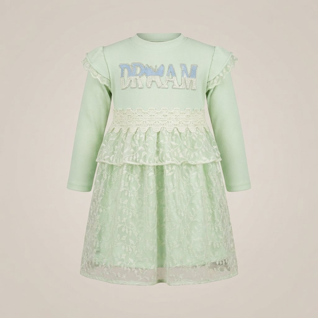 Baby Girls Mint Green Ribbed Net Layered Frock 1 to 3 Years Baby Girls Mint Green Ribbed Net Layered Frock 1 to 3 Years - Image 1