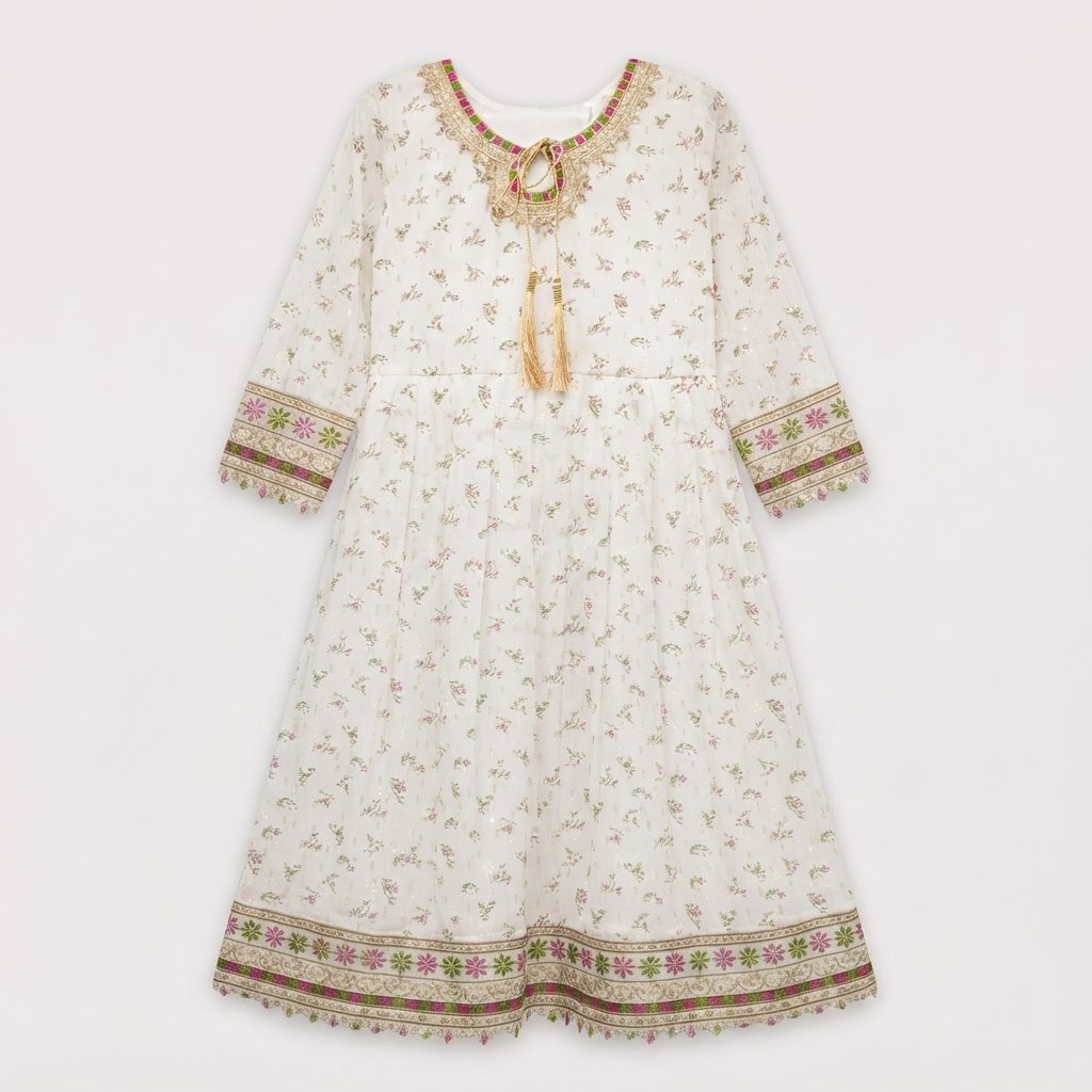 Girls Floral Print Traditional Anarkali Frock Sizes 34, 36, 38 Girls Floral Print Traditional Anarkali Frock Sizes 34, 36, 38 - Image 1
