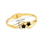 Gold Stainless Steel Black Flower Bangle Bracelet - Image 2