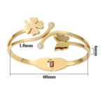 Gold Stainless Steel Butterfly & Clover Crystal Bangle Bracelet - Image 2