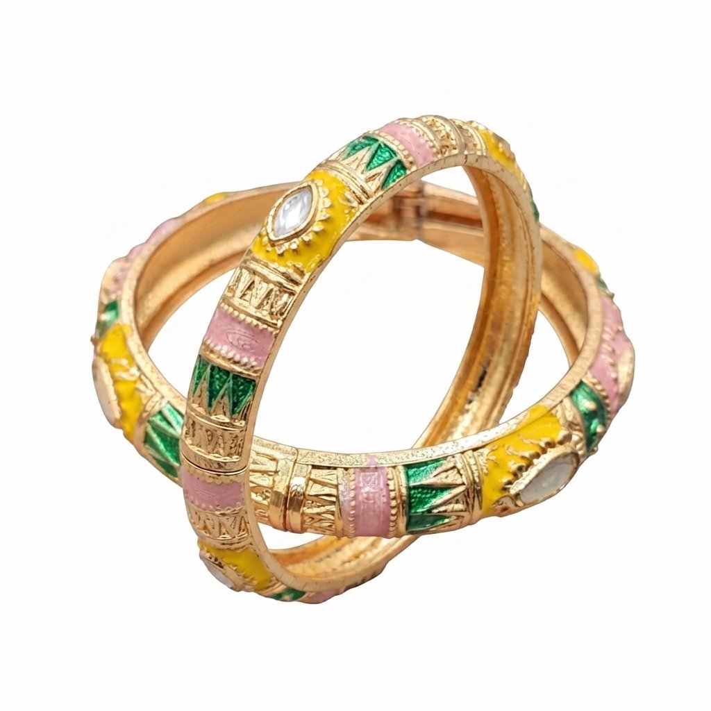 Gold Stainless Steel Enamel Meenakari Bangle Bracelet Gold Stainless Steel Multicolor Enamel Meenakari Bangle Bracelet - Image 1