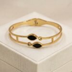 Gold Stainless Steel Evil Eye Crystal Bangle Bracelet