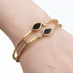 Gold Stainless Steel Evil Eye Crystal Bangle Bracelet - Image 2