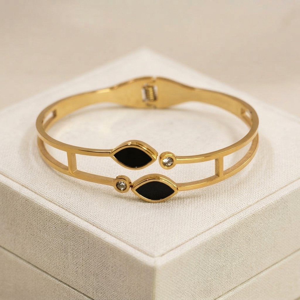 Gold Stainless Steel Evil Eye Crystal Bangle Bracelet Gold Stainless Steel Evil Eye Crystal Bangle Bracelet - Image 1