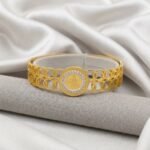 Gold Stainless Steel Filigree Swirl Crystal Cuff Bangle (Assorted Styles) - Image 2