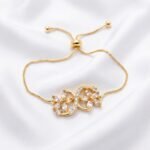 Gold Stainless Steel Floral Infinity Crystal Adjustable Bracelet