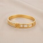 Gold Stainless Steel Interlocking C Floral Crystal Bangle Bracelets (Multiple Designs) - Image 10