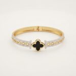 Gold Stainless Steel Interlocking C Floral Crystal Bangle Bracelets (Multiple Designs) - Image 13