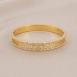 Gold Stainless Steel Interlocking C Floral Crystal Bangle Bracelets (Multiple Designs) - Image 14