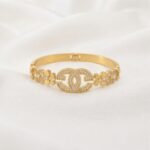 Gold Stainless Steel Interlocking C Floral Crystal Bangle Bracelets (Multiple Designs)