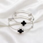 Gold Stainless Steel Interlocking C Floral Crystal Bangle Bracelets (Multiple Designs) - Image 21