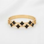 Gold Stainless Steel Interlocking C Floral Crystal Bangle Bracelets (Multiple Designs) - Image 19