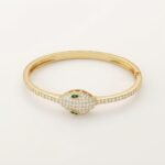 Gold Stainless Steel Interlocking C Floral Crystal Bangle Bracelets (Multiple Designs) - Image 2