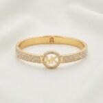 Gold Stainless Steel Interlocking C Floral Crystal Bangle Bracelets (Multiple Designs) - Image 18