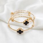 Gold Stainless Steel Interlocking C Floral Crystal Bangle Bracelets (Multiple Designs) - Image 24