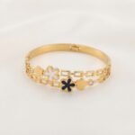 Gold Stainless Steel Interlocking C Floral Crystal Bangle Bracelets (Multiple Designs) - Image 26