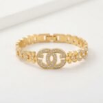 Gold Stainless Steel Interlocking C Floral Crystal Bangle Bracelets (Multiple Designs) - Image 31
