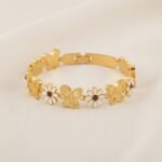 Gold Stainless Steel Interlocking C Floral Crystal Bangle Bracelets (Multiple Designs) - Image 4