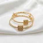 Gold Stainless Steel Interlocking C Floral Crystal Bangle Bracelets (Multiple Designs) - Image 40