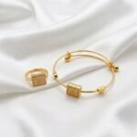 Gold Stainless Steel Interlocking C Floral Crystal Bangle Bracelets (Multiple Designs) - Image 45