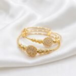 Gold Stainless Steel Interlocking C Floral Crystal Bangle Bracelets (Multiple Designs) - Image 42