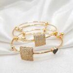 Gold Stainless Steel Interlocking C Floral Crystal Bangle Bracelets (Multiple Designs) - Image 44
