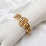 Gold Stainless Steel Interlocking C Floral Crystal Bangle Bracelets (Multiple Designs) - Image 48