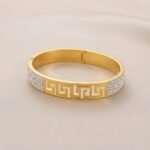Gold Stainless Steel Interlocking C Floral Crystal Bangle Bracelets (Multiple Designs) - Image 5