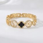 Gold Stainless Steel Interlocking C Floral Crystal Bangle Bracelets (Multiple Designs) - Image 7