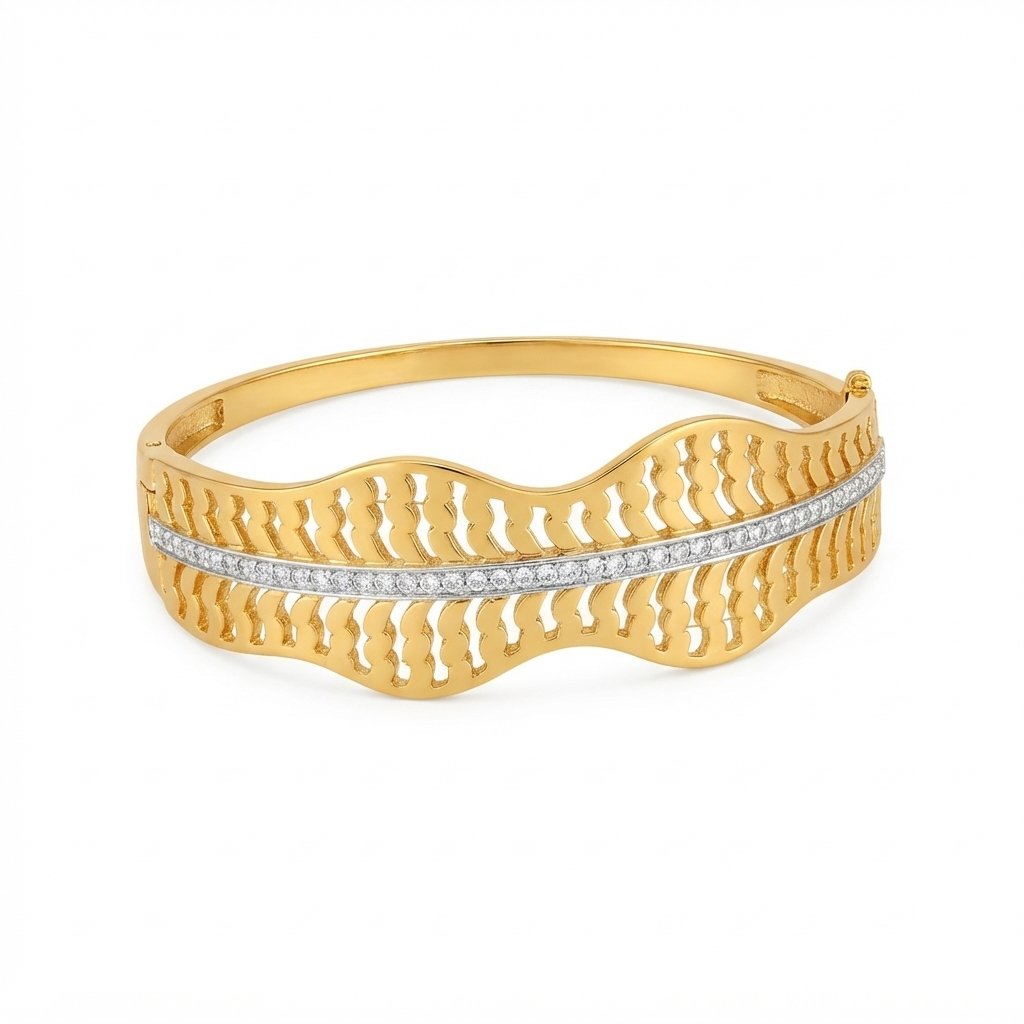 Gold Stainless Steel Wavy Cutout Crystal Bangle Bracelet Gold Stainless Steel Wavy Cutout Crystal Bangle Bracelet - Image 1