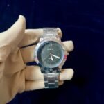 Men Minimal Watch Black Dial Steel Chain