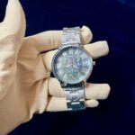 Men Chronograph Watch Black Dial Steel Chain