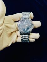 Men Classic Watch Black Dial Steel Chain