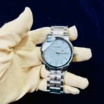 Men Elegant Watch Light Blue Dial Steel Chain