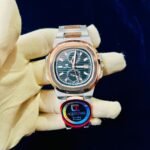 Men Chronograph Watch Black Dial Rose Gold Case