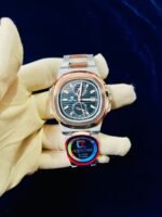 Men Chronograph Watch Black Dial Rose Gold Case