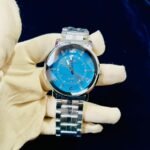 Men Luxury Watch Blue Dial Steel Chain