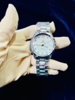 Men Elegant Watch Silver Dial Steel Chain