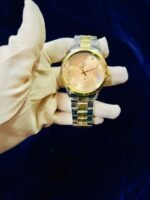 Men Classic Watch Gold Dial Steel Chain